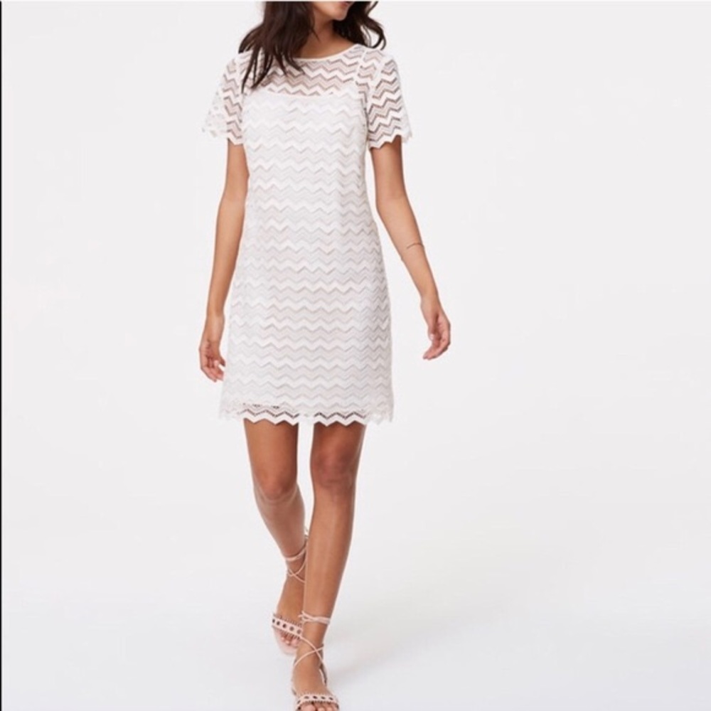 LOFT Chevron Lace Shift Dress - Ivory